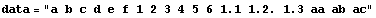data = "a b c d e f 1 2 3 4 5 6 1.1 1.2. 1.3 aa ab ac"